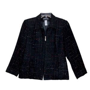 New - SAG HARBOR Black, Red, White Tweed Zip Front Blazer w/ Pockets - Size 12P